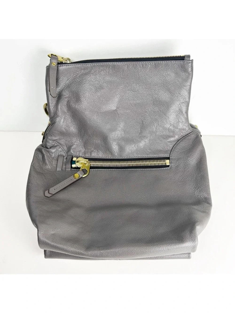orYany Foldover Flap Gray Leather Slouchy Hobo Shoulder Bag Purse